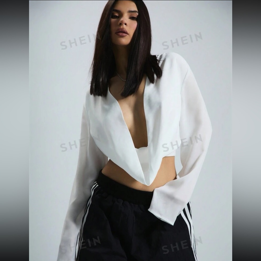 NWT Chiffon Extreme Cowl Neck Crop Top